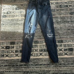 American Eagle Outfitters Dark Blue Distressed Skinny Jeans